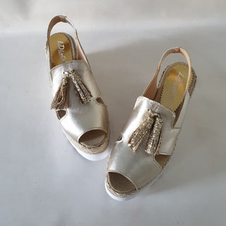 Sony wedge sandal in gold dust leather and gold glitter