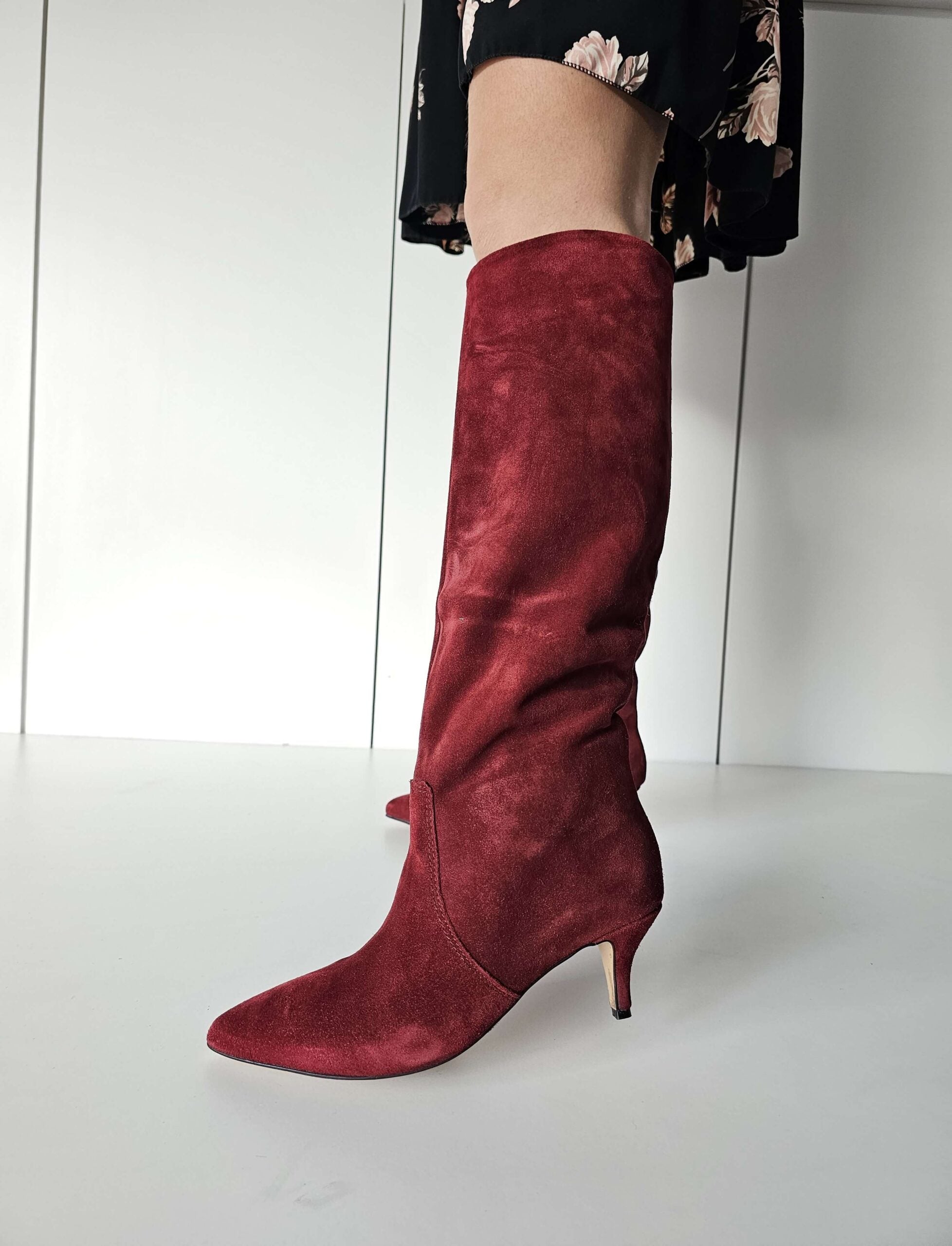 Bordeaux Stivaletti Camoscio Zeppa Stivali Camoscio Bassi