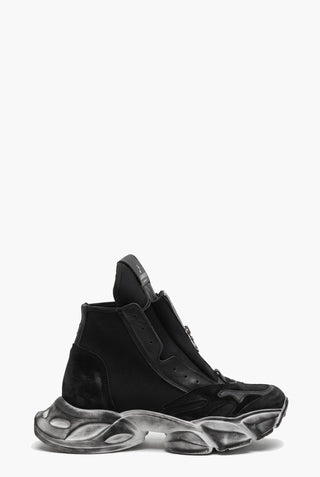 JL Deluxe Total - Sneakers con Doppia Zip in Tessuto Scuba e Camoscio Nero — Profilo