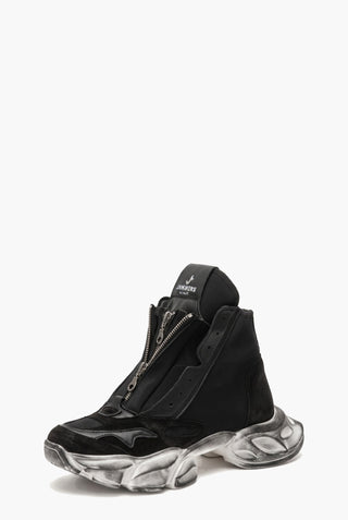 JL Deluxe Total - Sneakers con Doppia Zip in Tessuto Scuba e Camoscio Nero — Tre quarti lato interno