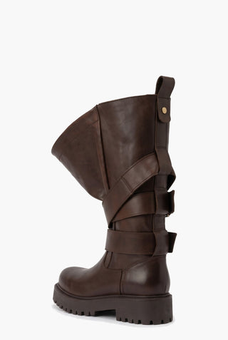 Boomerang 203 - Stivali con Cinture in Pelle Marrone — Tre quarti dietro
