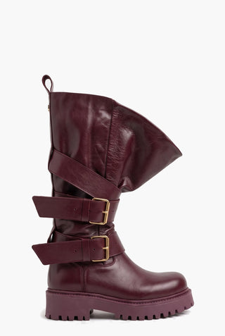 Boomerang 203 - Stivali con Cinture in Pelle Bordeaux — Profilo