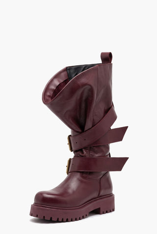 Boomerang 203 - Stivali con Cinture in Pelle Bordeaux — Tre quarti lato interno