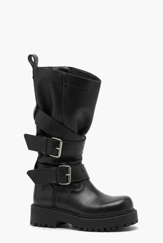 Boomerang 203 - Stivali con Cinture in Pelle Nero — Tre quarti davanti