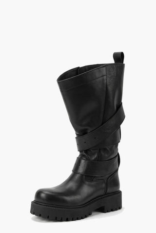 Boomerang 203 - Stivali con Cinture in Pelle Nero — Tre quarti lato interno