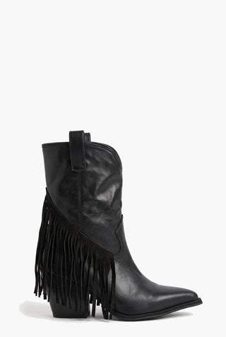 Stivaletti Gabriella 8 pelle nero con frange camoscio nero — Profilo