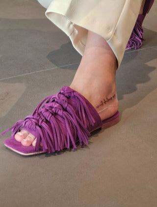 Ciabatta camoscio viola con fiocchi e frange More Flake