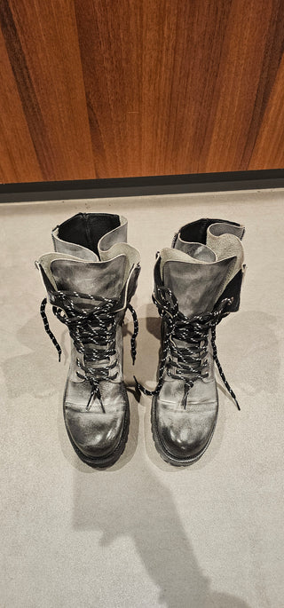 Anfibi pelle grigio spazzolato Boomerang Double zip