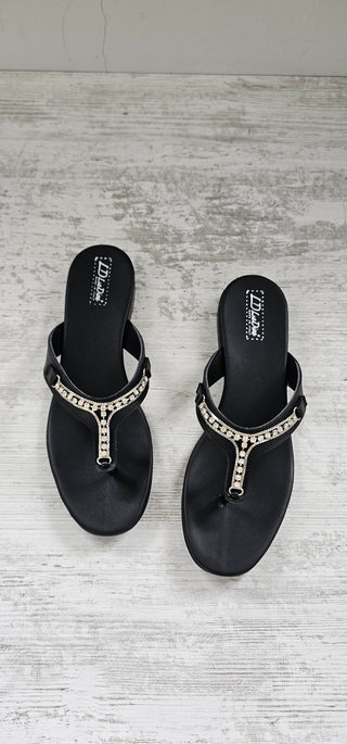 Infradito pelle nero accessorio strass Moon 2