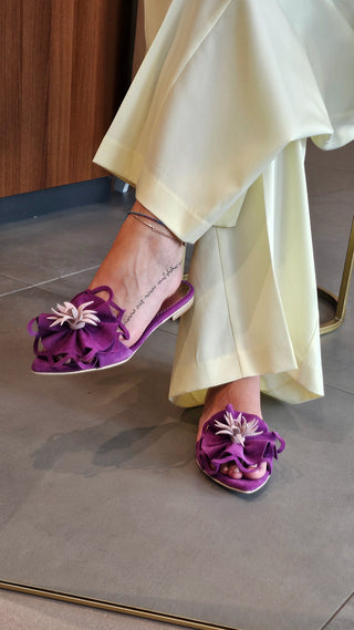 Ciabatta camoscio viola e rosa Fiore