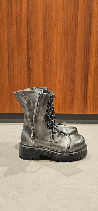 Anfibi pelle grigio spazzolato Boomerang Double zip