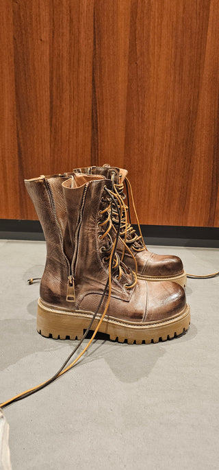 Anfibi pelle cuoio spazzolato Boomerang Double Zip