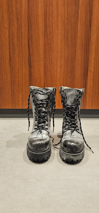 Anfibi pelle grigio spazzolato Boomerang Double zip