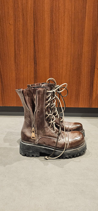 Anfibi pelle testa di moro spazzolato Boomerang Double Zip