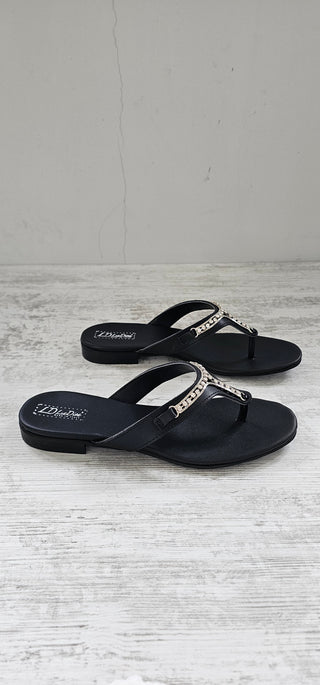 Infradito pelle nero accessorio strass Moon 2