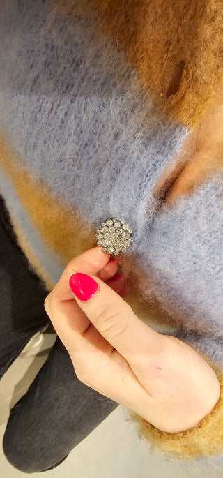 Cardigan lana a strisce camel e azzurro Tricott